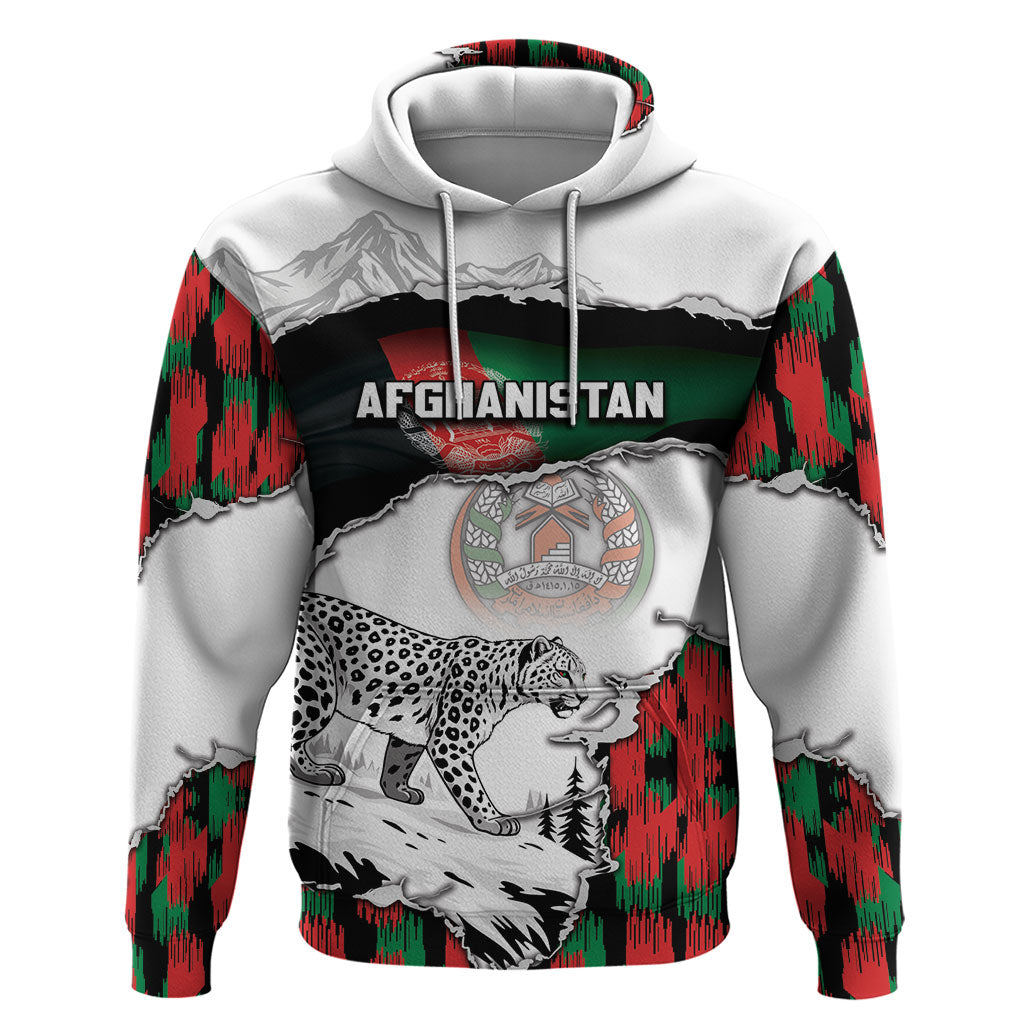 Personalized Afghanistan Hoodie Snow Leopard With Flag Ripped Style