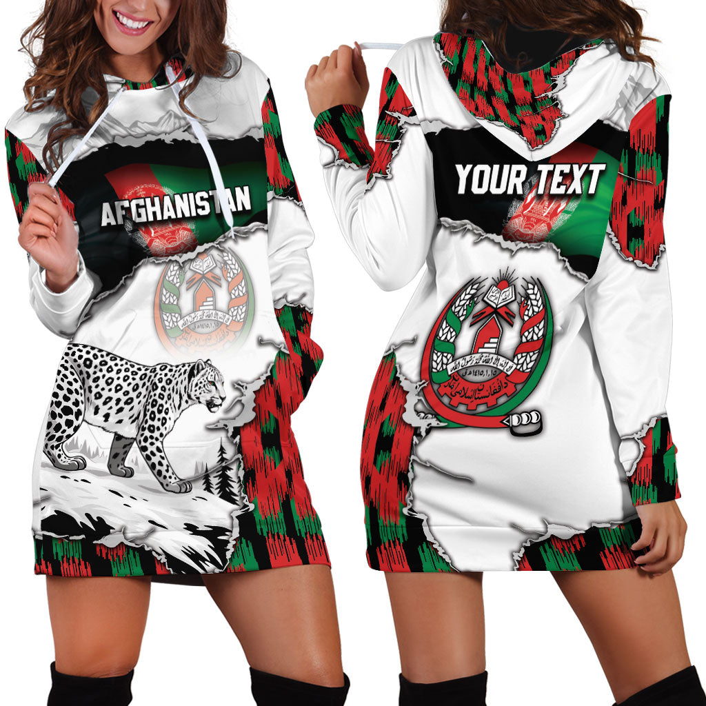 Personalized Afghanistan Hoodie Dress Snow Leopard With Flag Ripped Style