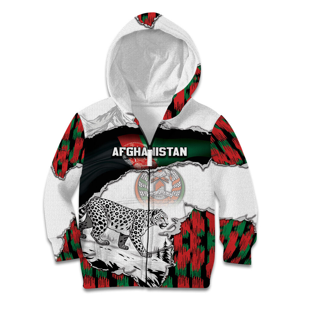 Personalized Afghanistan Kid Hoodie Snow Leopard With Flag Ripped Style