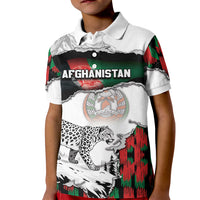 Personalized Afghanistan Kid Polo Shirt Snow Leopard With Flag Ripped Style