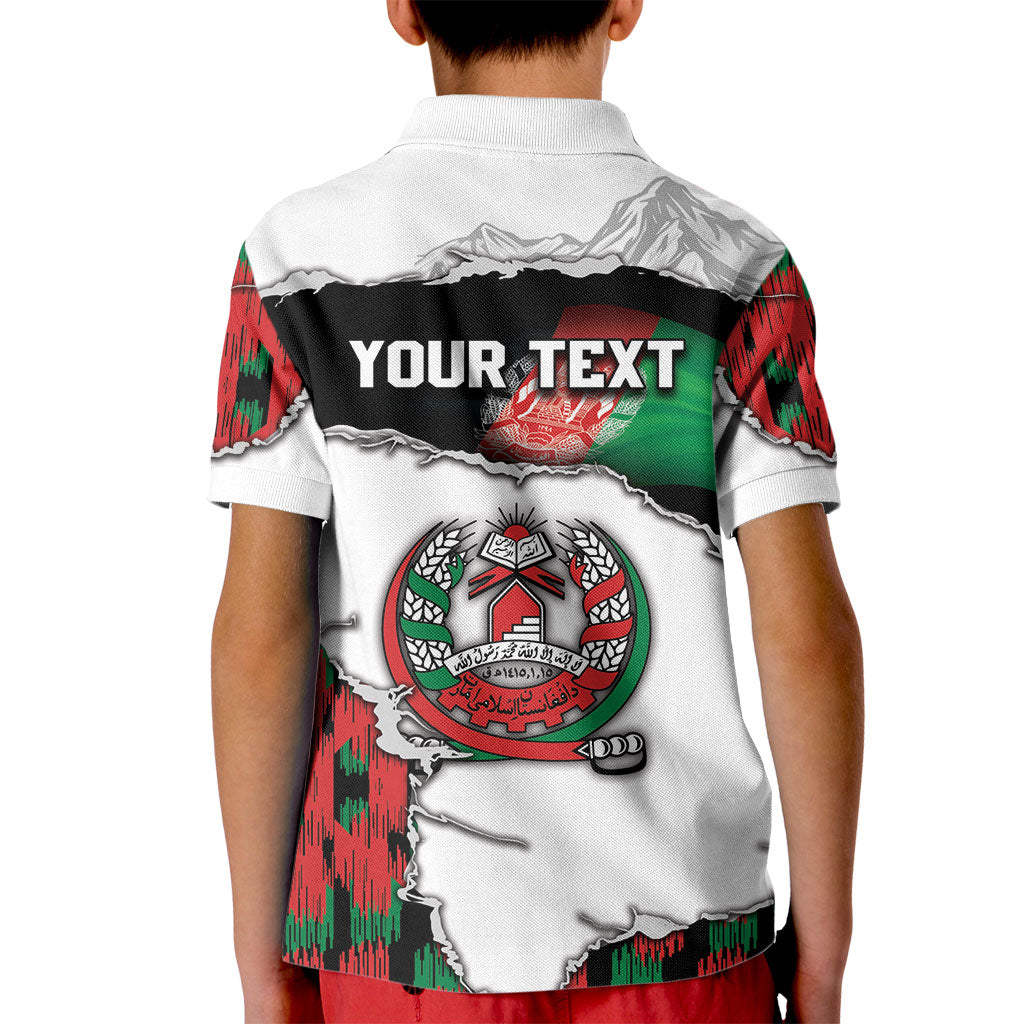 Personalized Afghanistan Kid Polo Shirt Snow Leopard With Flag Ripped Style