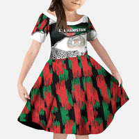Personalized Afghanistan Kid Short Sleeve Dress Snow Leopard With Flag Ripped Style