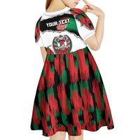 Personalized Afghanistan Kid Short Sleeve Dress Snow Leopard With Flag Ripped Style