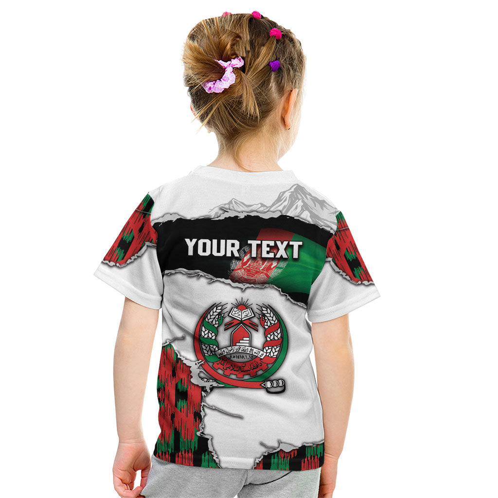 Personalized Afghanistan Kid T Shirt Snow Leopard With Flag Ripped Style