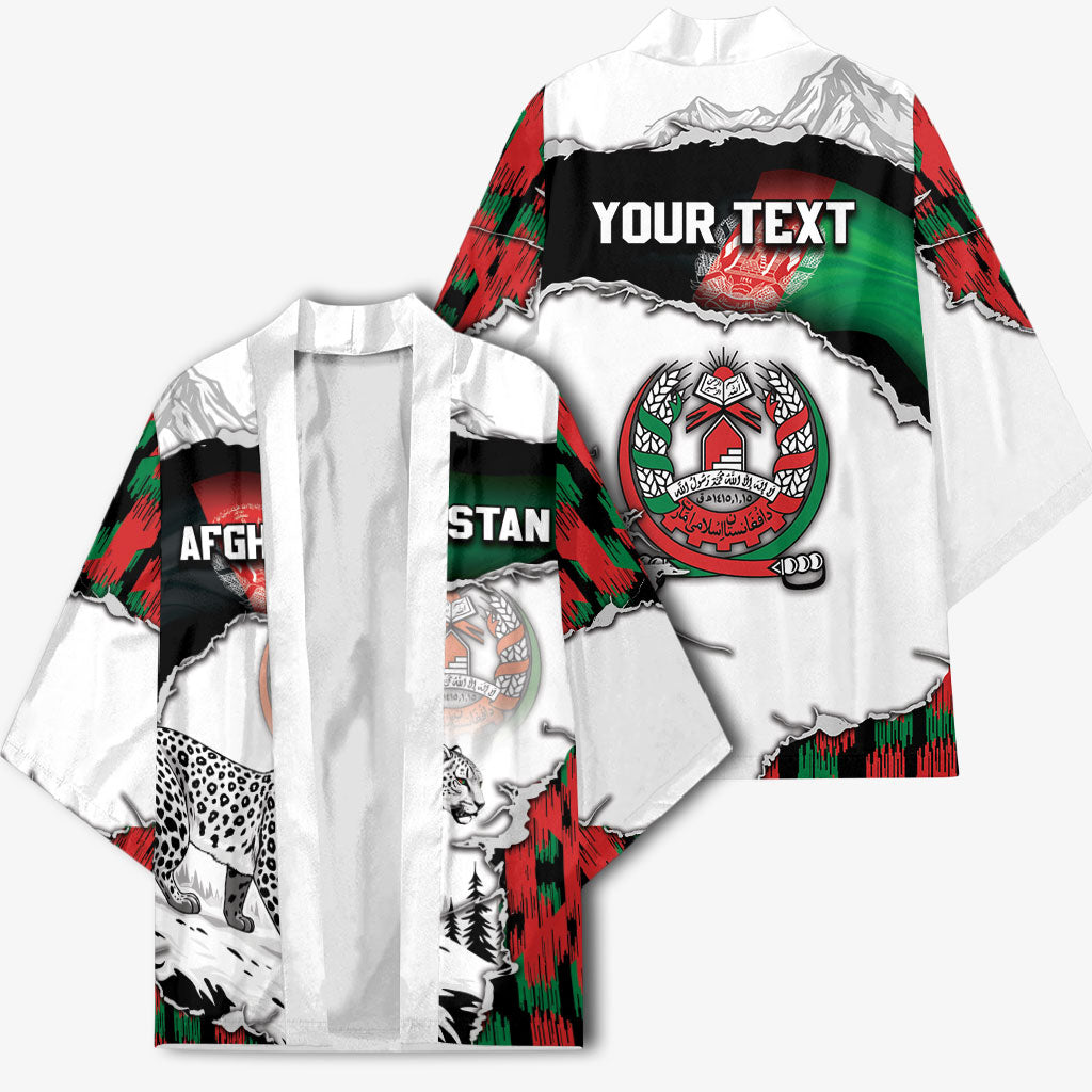 Personalized Afghanistan Kimono Snow Leopard With Flag Ripped Style