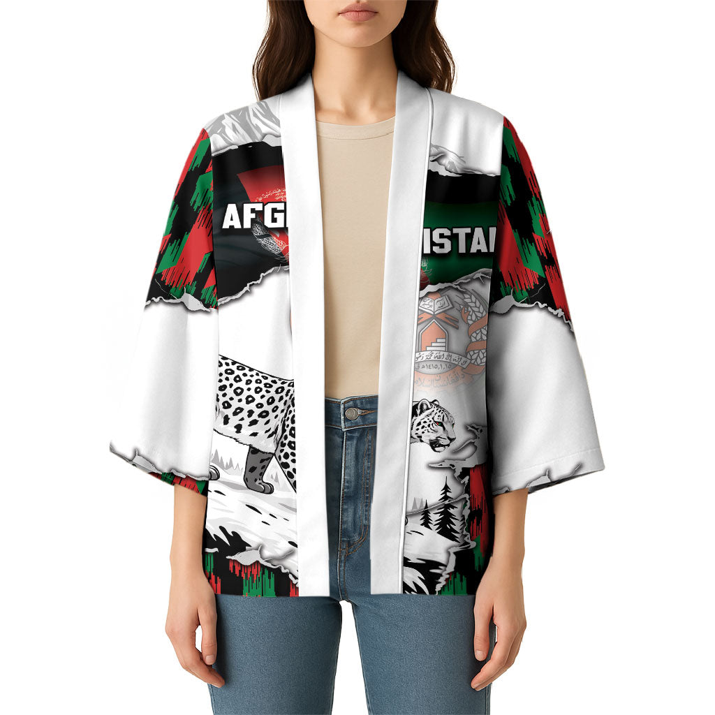 Personalized Afghanistan Kimono Snow Leopard With Flag Ripped Style