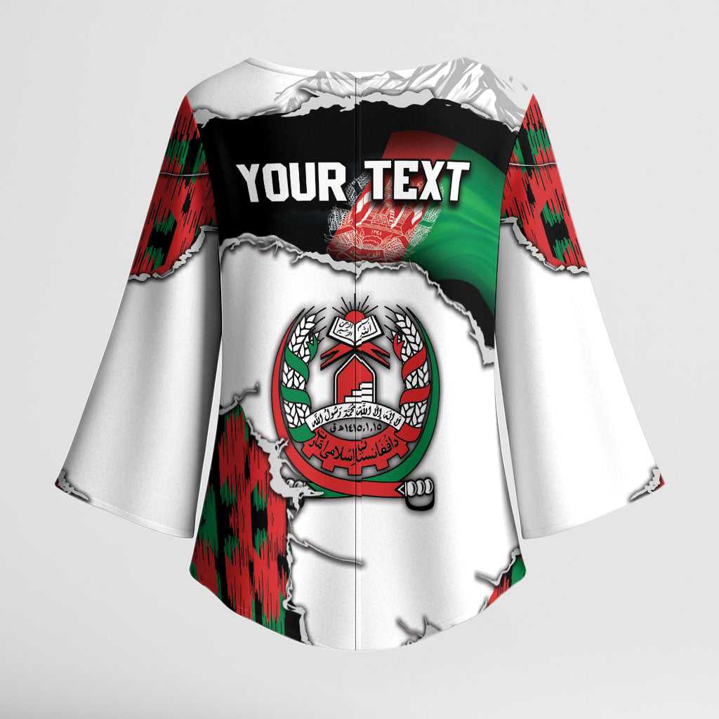 Personalized Afghanistan Kimono Sleeve Blouse Snow Leopard With Flag Ripped Style