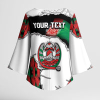 Personalized Afghanistan Kimono Sleeve Blouse Snow Leopard With Flag Ripped Style