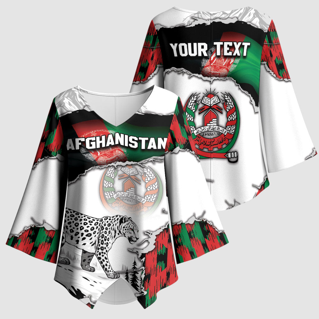 Personalized Afghanistan Kimono Sleeve Blouse Snow Leopard With Flag Ripped Style