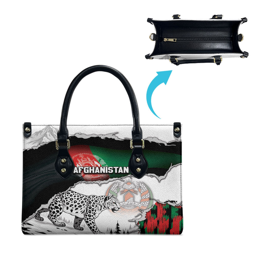 Afghanistan Leather Bag Snow Leopard With Flag Ripped Style