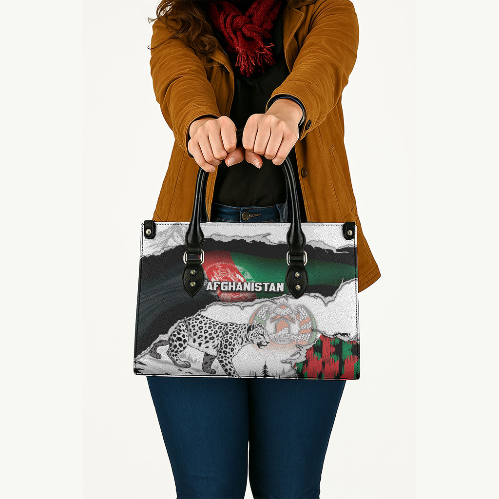 Afghanistan Leather Bag Snow Leopard With Flag Ripped Style