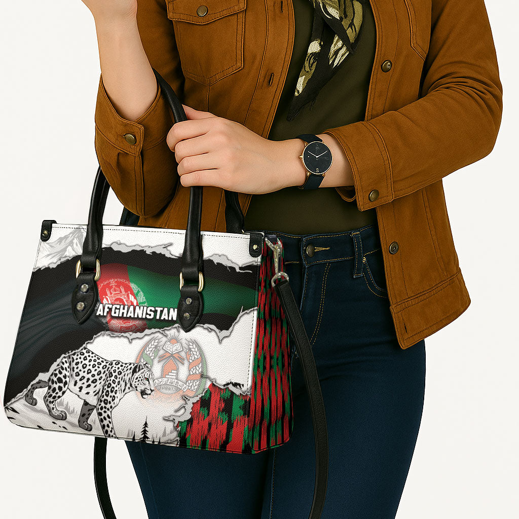 Afghanistan Leather Bag Snow Leopard With Flag Ripped Style