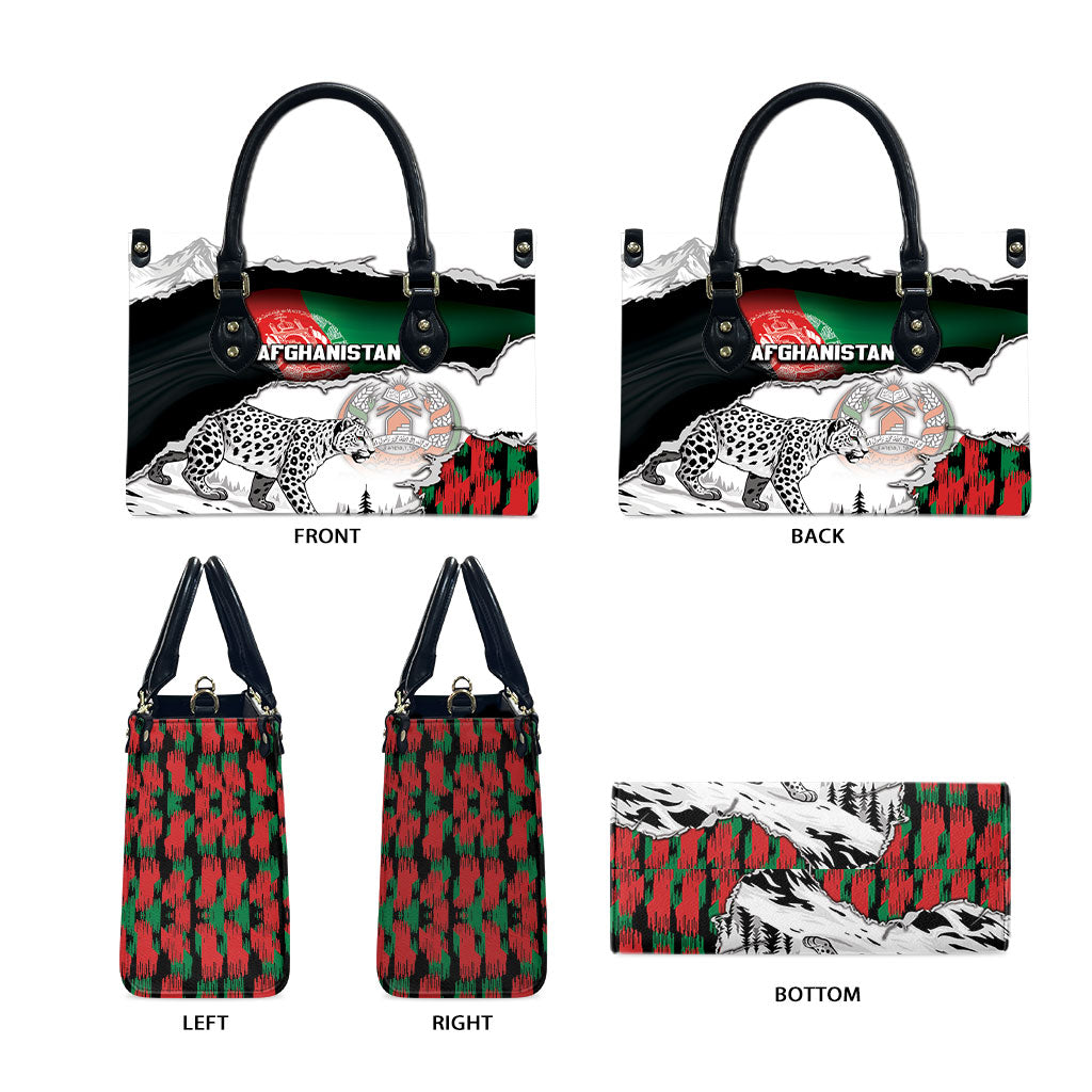 Afghanistan Leather Bag Snow Leopard With Flag Ripped Style