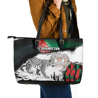 Afghanistan Leather Tote Bag Snow Leopard With Flag Ripped Style