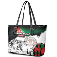 Afghanistan Leather Tote Bag Snow Leopard With Flag Ripped Style