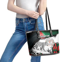 Afghanistan Leather Tote Bag Snow Leopard With Flag Ripped Style