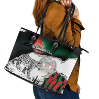 Afghanistan Leather Tote Bag Snow Leopard With Flag Ripped Style