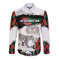 Personalized Afghanistan Long Sleeve Button Shirt Snow Leopard With Flag Ripped Style