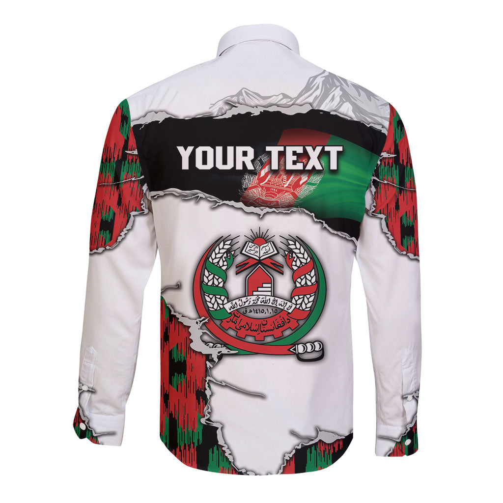 Personalized Afghanistan Long Sleeve Button Shirt Snow Leopard With Flag Ripped Style