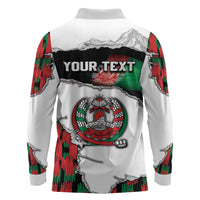 Personalized Afghanistan Long Sleeve Polo Shirt Snow Leopard With Flag Ripped Style
