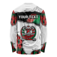Personalized Afghanistan Long Sleeve Shirt Snow Leopard With Flag Ripped Style