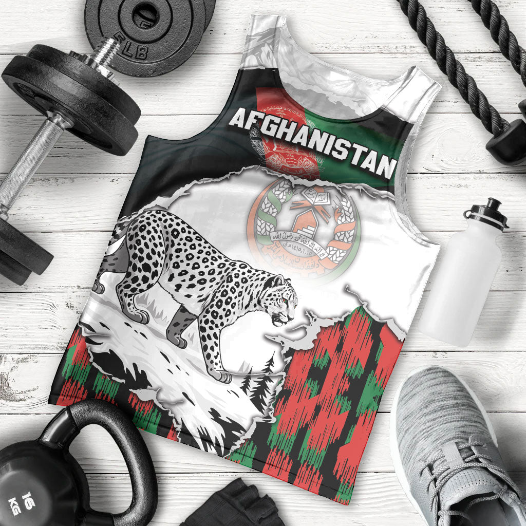 Personalized Afghanistan Men Tank Top Snow Leopard With Flag Ripped Style