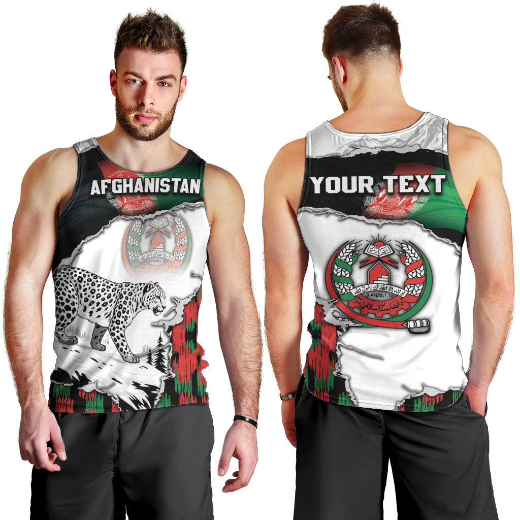 Personalized Afghanistan Men Tank Top Snow Leopard With Flag Ripped Style