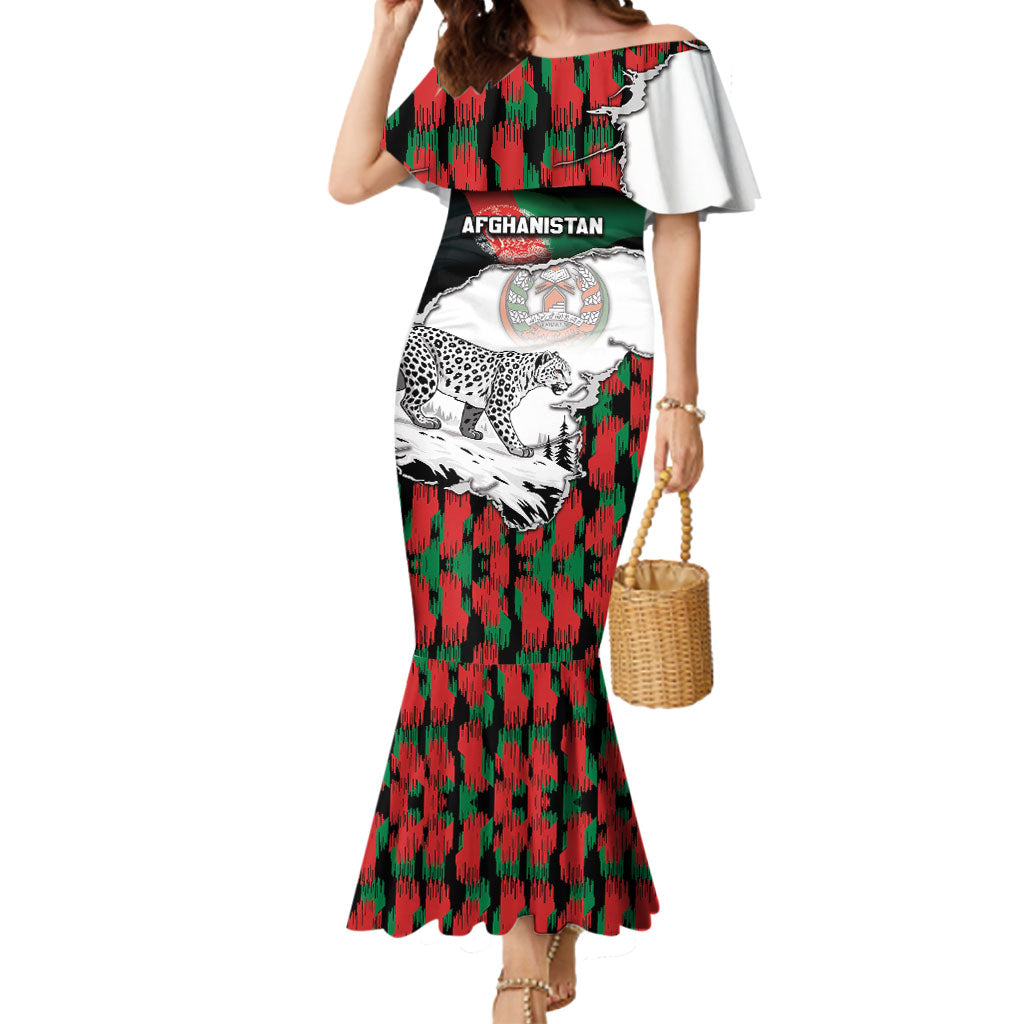 Personalized Afghanistan Mermaid Dress Snow Leopard With Flag Ripped Style