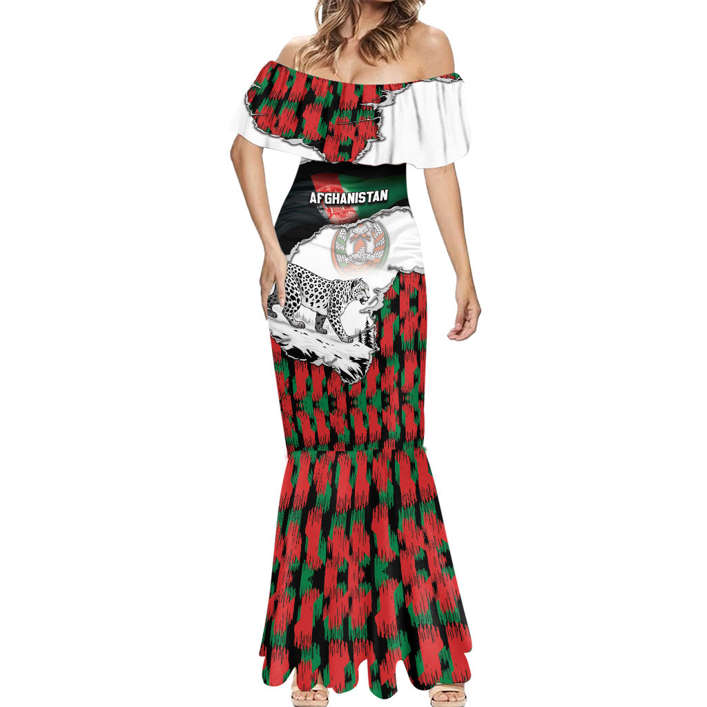 Personalized Afghanistan Mermaid Dress Snow Leopard With Flag Ripped Style