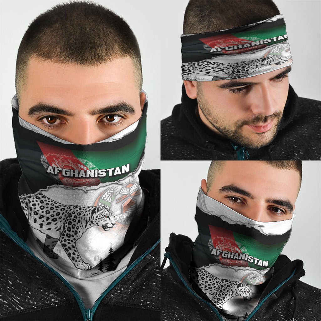 Afghanistan Neck Gaiter Snow Leopard With Flag Ripped Style