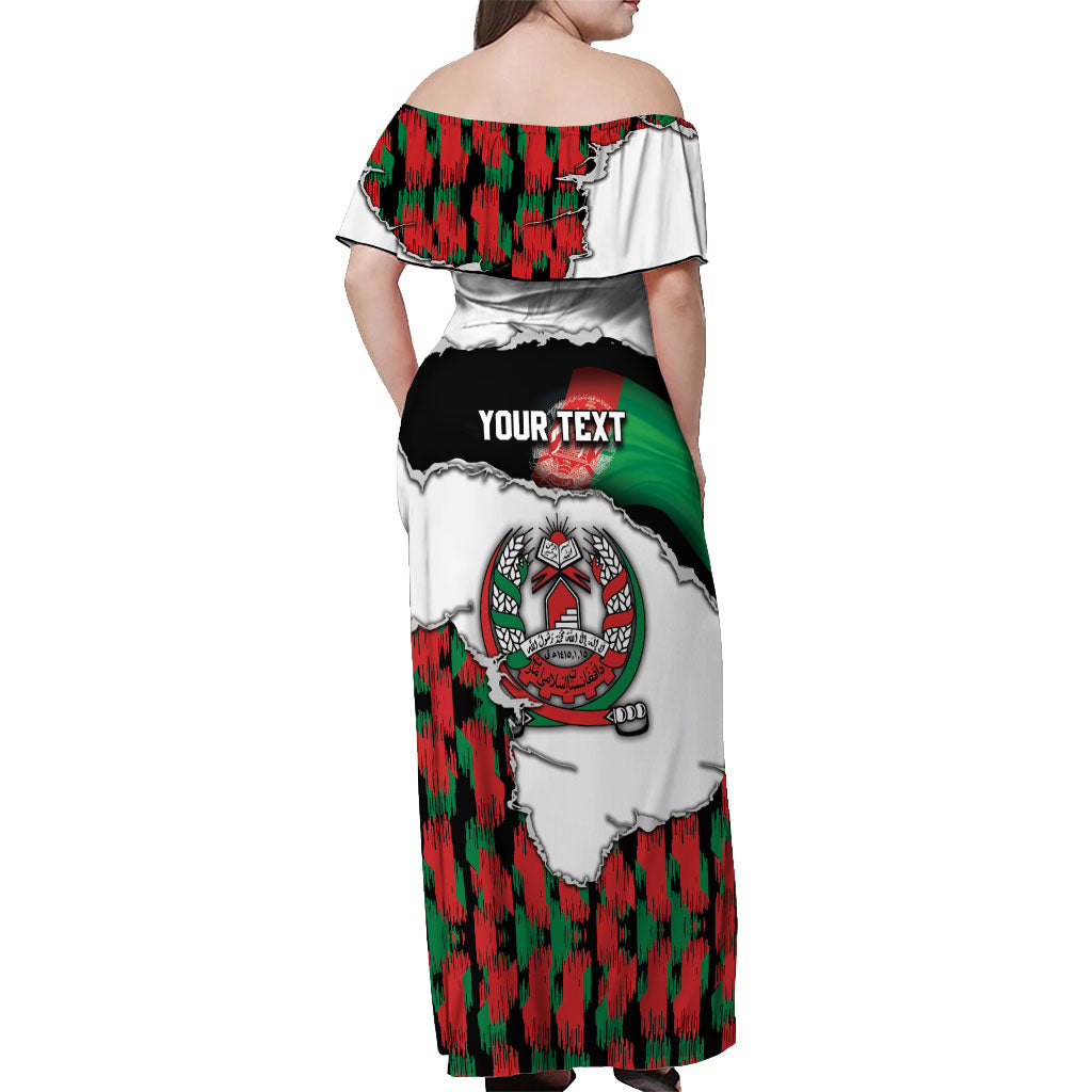 Personalized Afghanistan Off Shoulder Maxi Dress Snow Leopard With Flag Ripped Style