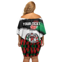Personalized Afghanistan Off Shoulder Short Dress Snow Leopard With Flag Ripped Style