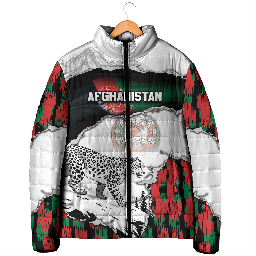 Personalized Afghanistan Padded Jacket Snow Leopard With Flag Ripped Style