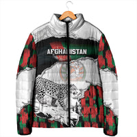 Personalized Afghanistan Padded Jacket Snow Leopard With Flag Ripped Style