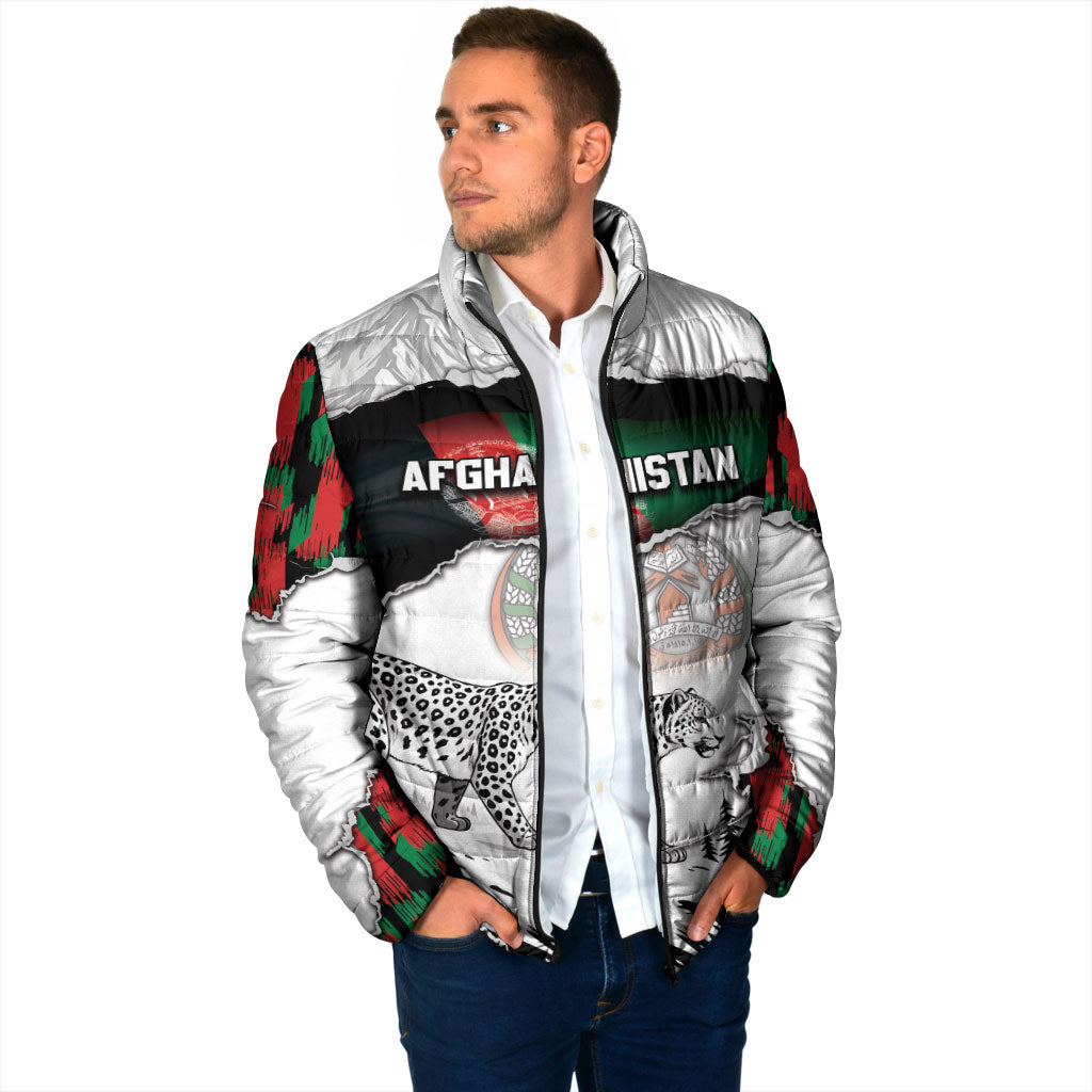 Personalized Afghanistan Padded Jacket Snow Leopard With Flag Ripped Style