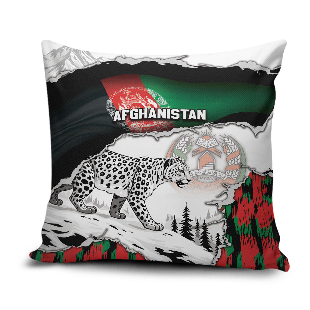 Afghanistan Pillow Cover Snow Leopard With Flag Ripped Style