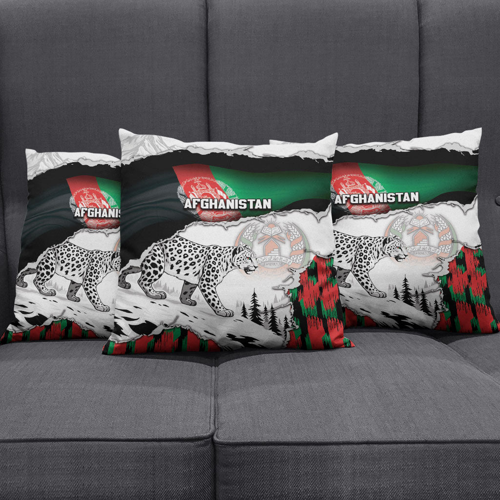 Afghanistan Pillow Cover Snow Leopard With Flag Ripped Style