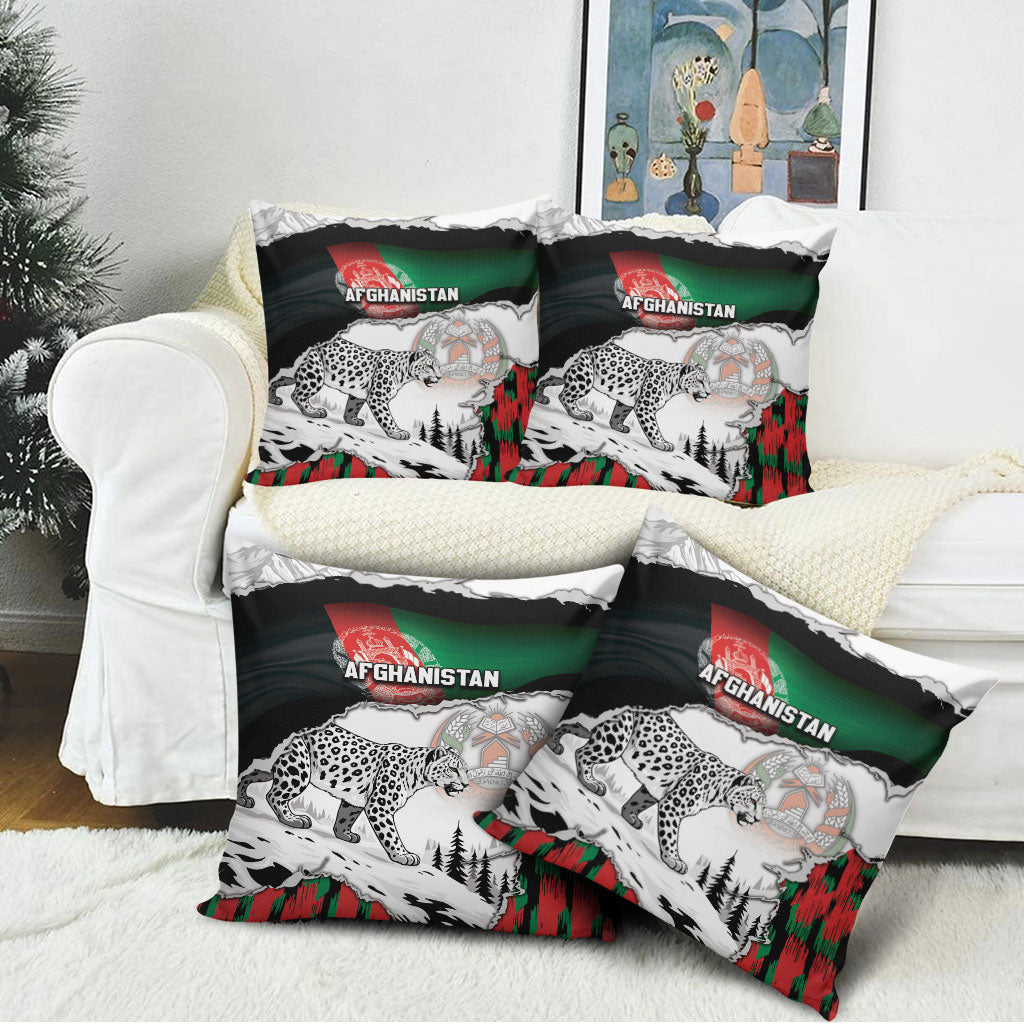 Afghanistan Pillow Cover Snow Leopard With Flag Ripped Style