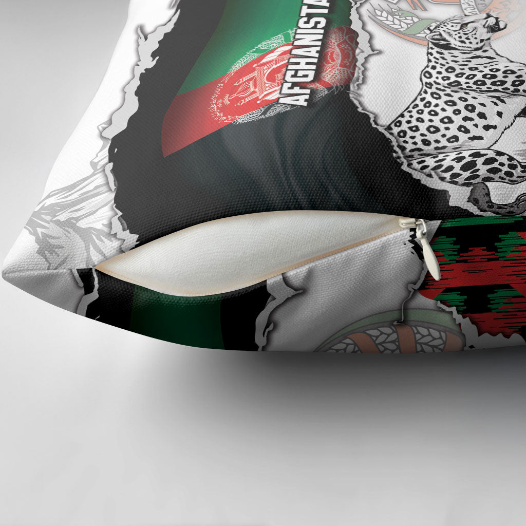Afghanistan Pillow Cover Snow Leopard With Flag Ripped Style
