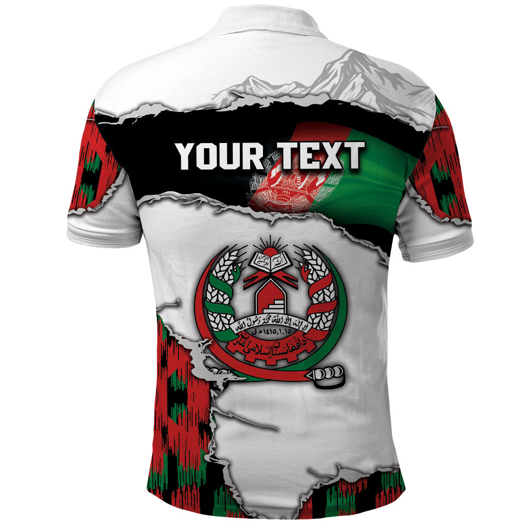 Personalized Afghanistan Polo Shirt Snow Leopard With Flag Ripped Style