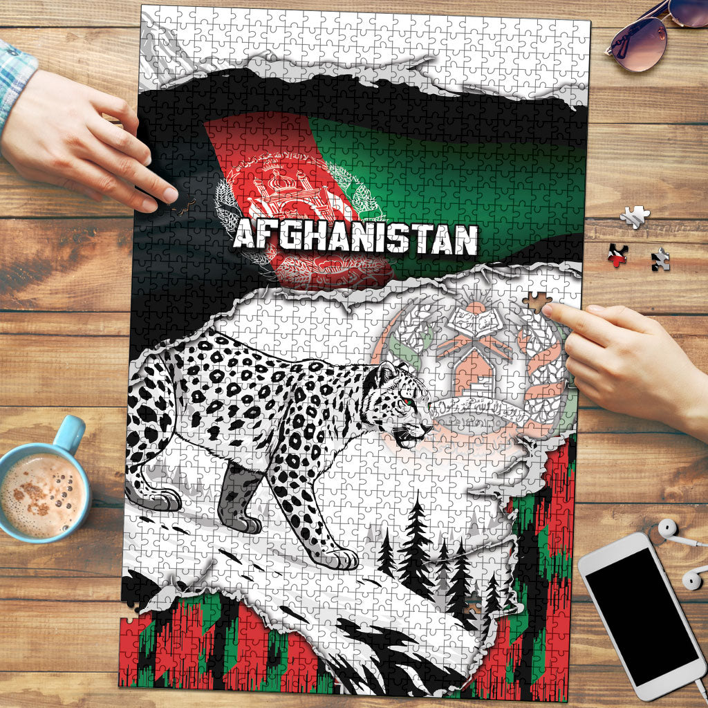 Afghanistan Puzzle Snow Leopard With Flag Ripped Style
