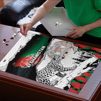Afghanistan Puzzle Snow Leopard With Flag Ripped Style