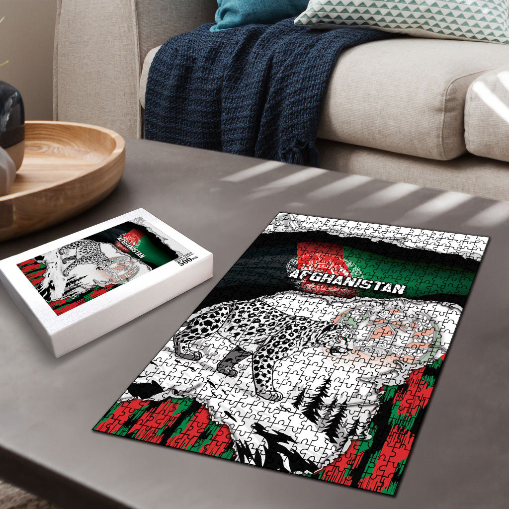 Afghanistan Puzzle Snow Leopard With Flag Ripped Style