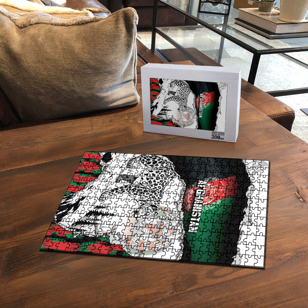 Afghanistan Puzzle Snow Leopard With Flag Ripped Style