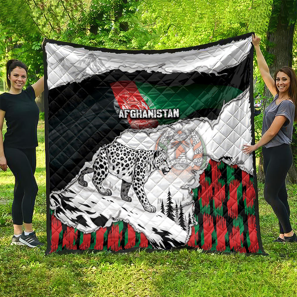 Afghanistan Quilt Snow Leopard With Flag Ripped Style