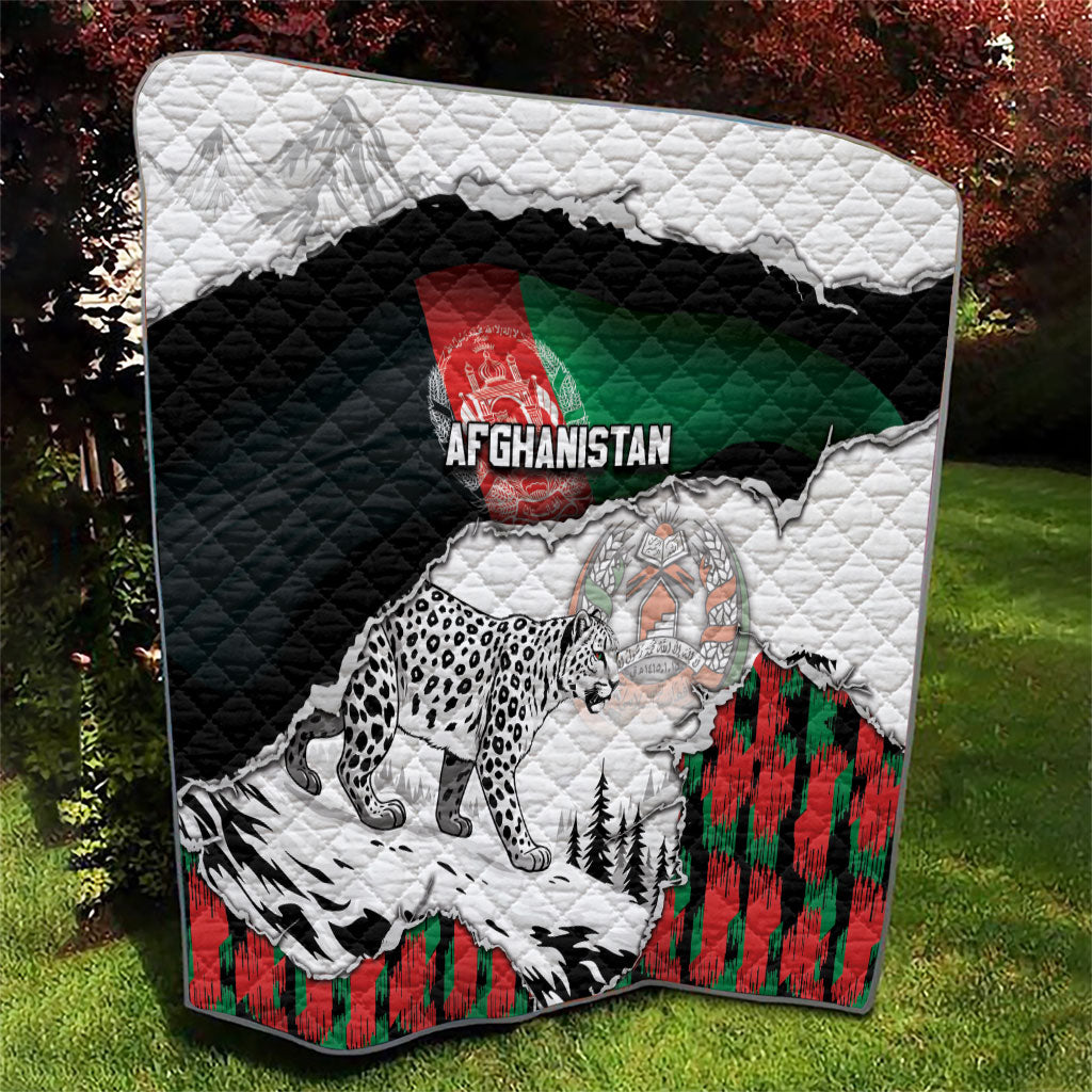Afghanistan Quilt Snow Leopard With Flag Ripped Style