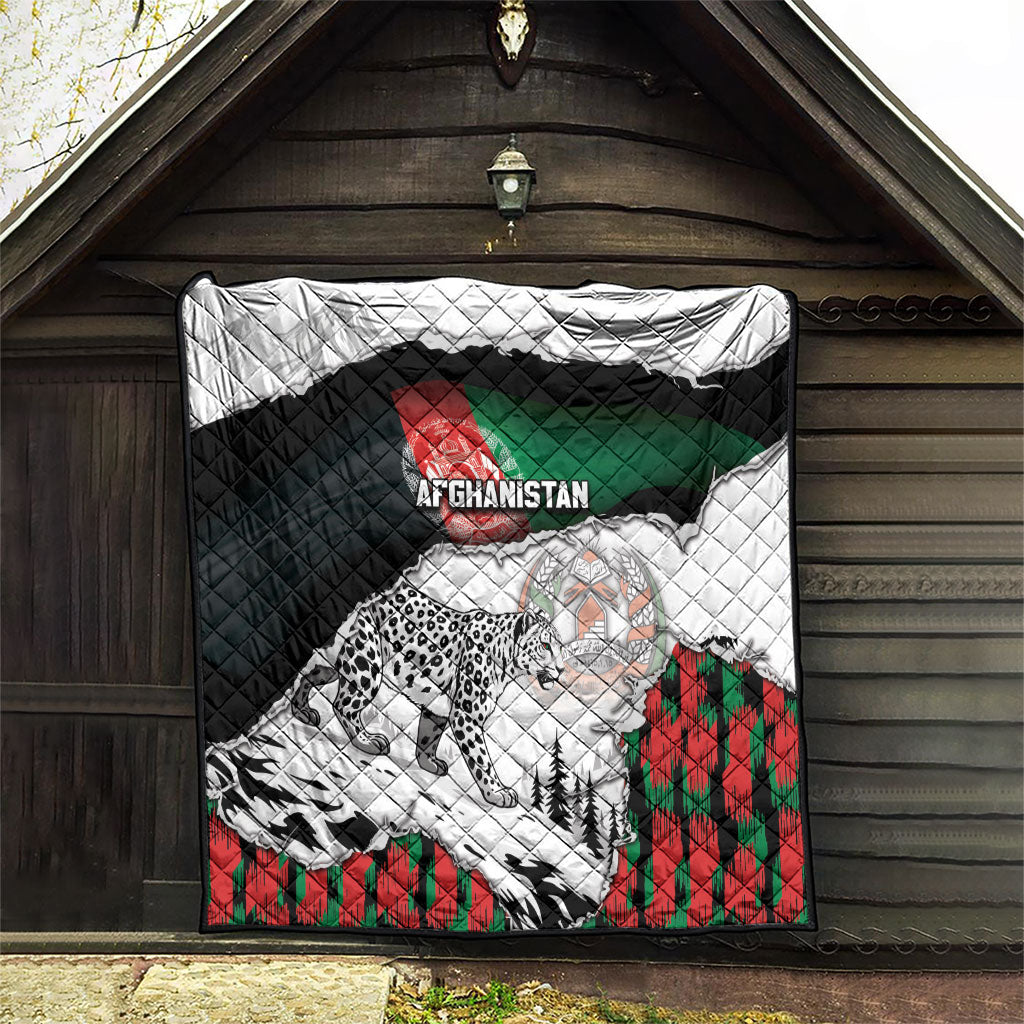 Afghanistan Quilt Snow Leopard With Flag Ripped Style