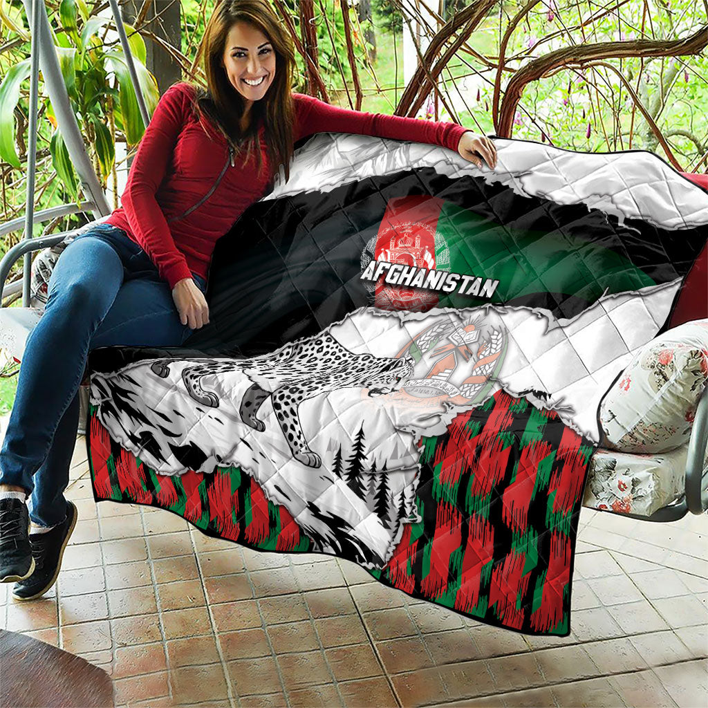 Afghanistan Quilt Snow Leopard With Flag Ripped Style