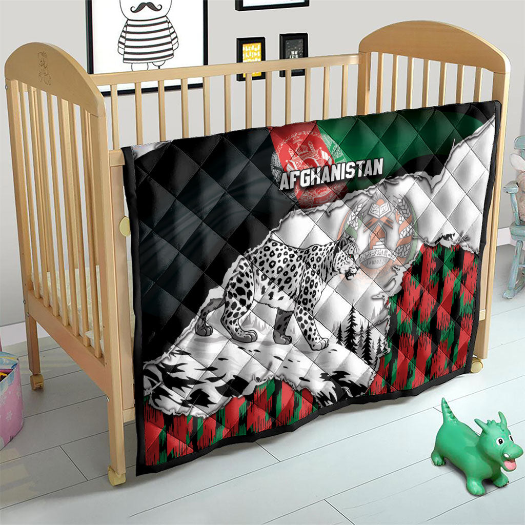 Afghanistan Quilt Snow Leopard With Flag Ripped Style