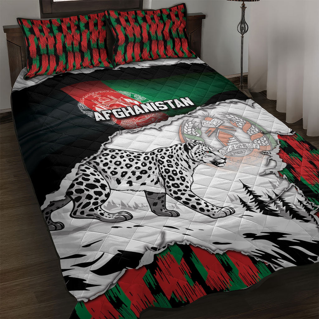 Afghanistan Quilt Bed Set Snow Leopard With Flag Ripped Style